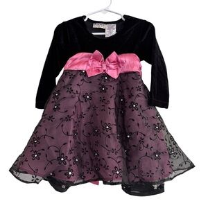 Blueberi Boulevard Pink Black Holiday Dress Velvet Top Tutu Skirt Baby Girl 18M